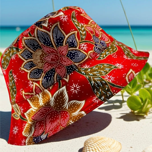 Scarlet Bloom Batik - TopiTin Bucket Hat