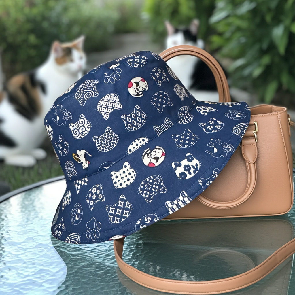 Lucky Cat (Blue) - TopiTin Bucket Hat