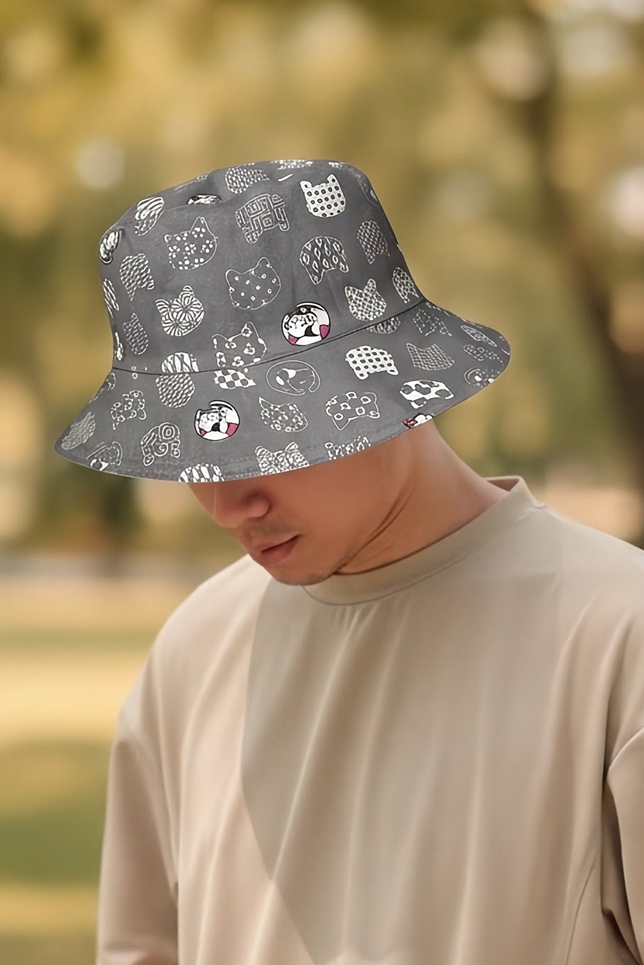 Lucky Cat (Grey) - TopiTin Bucket Hat