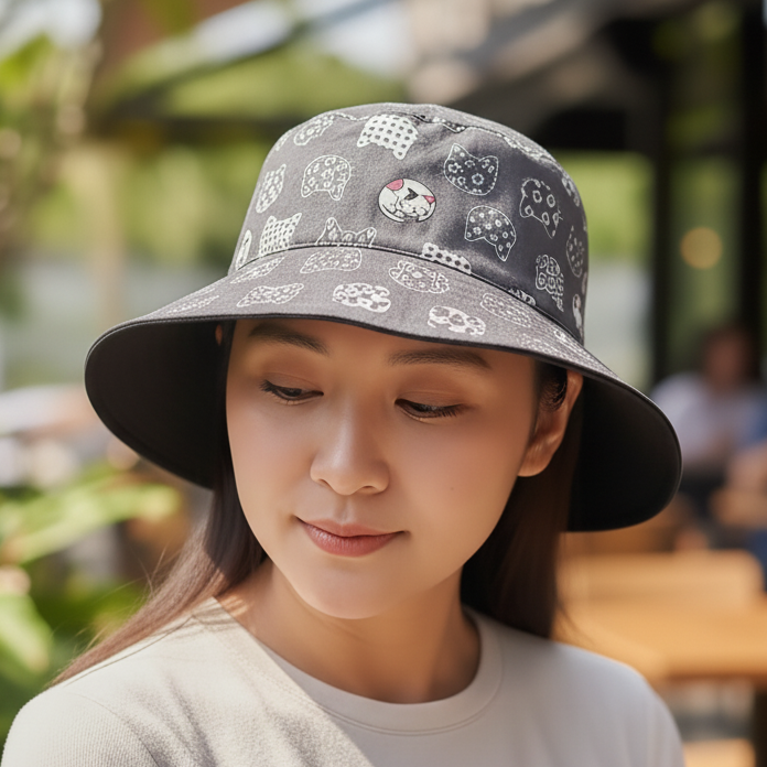 Lucky Cat (Grey) - TopiTin Bucket Hat